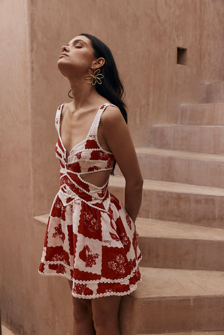 ASINETH - FLIRTY RED AND WHITE MINI DRESS