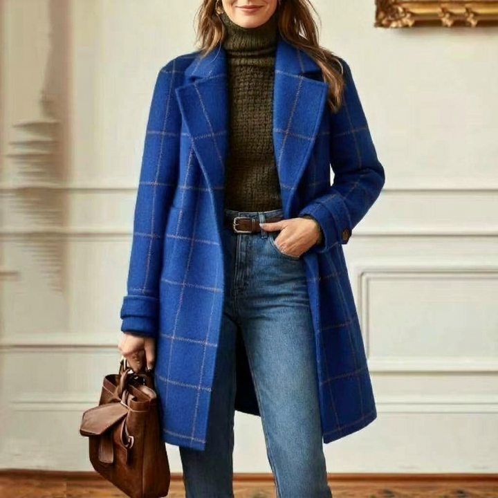 Cambridge Wool Check Coat Royal Blue
