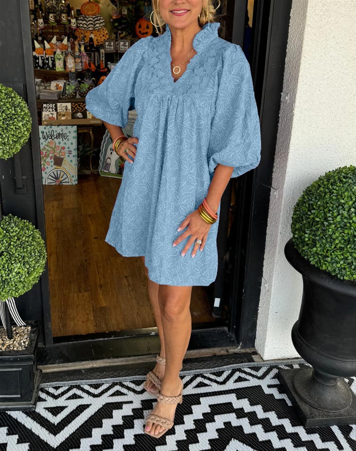 RUCILLA - PUFF SLEEVE LEAF MINI DRESS