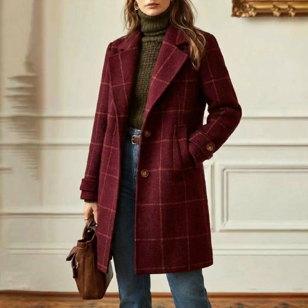 Cambridge Wool Check Coat Burgundy