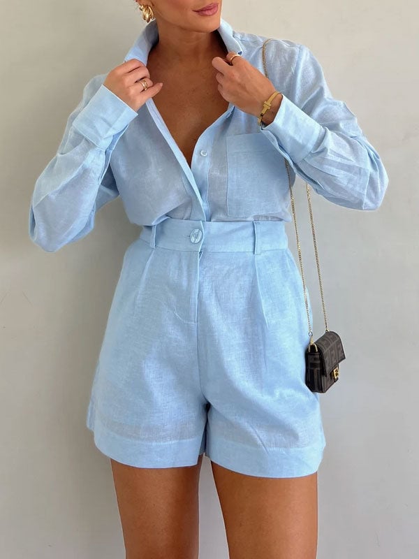 TALLULAH - RELAXED LINEN BLOUSE AND SHORTS SET