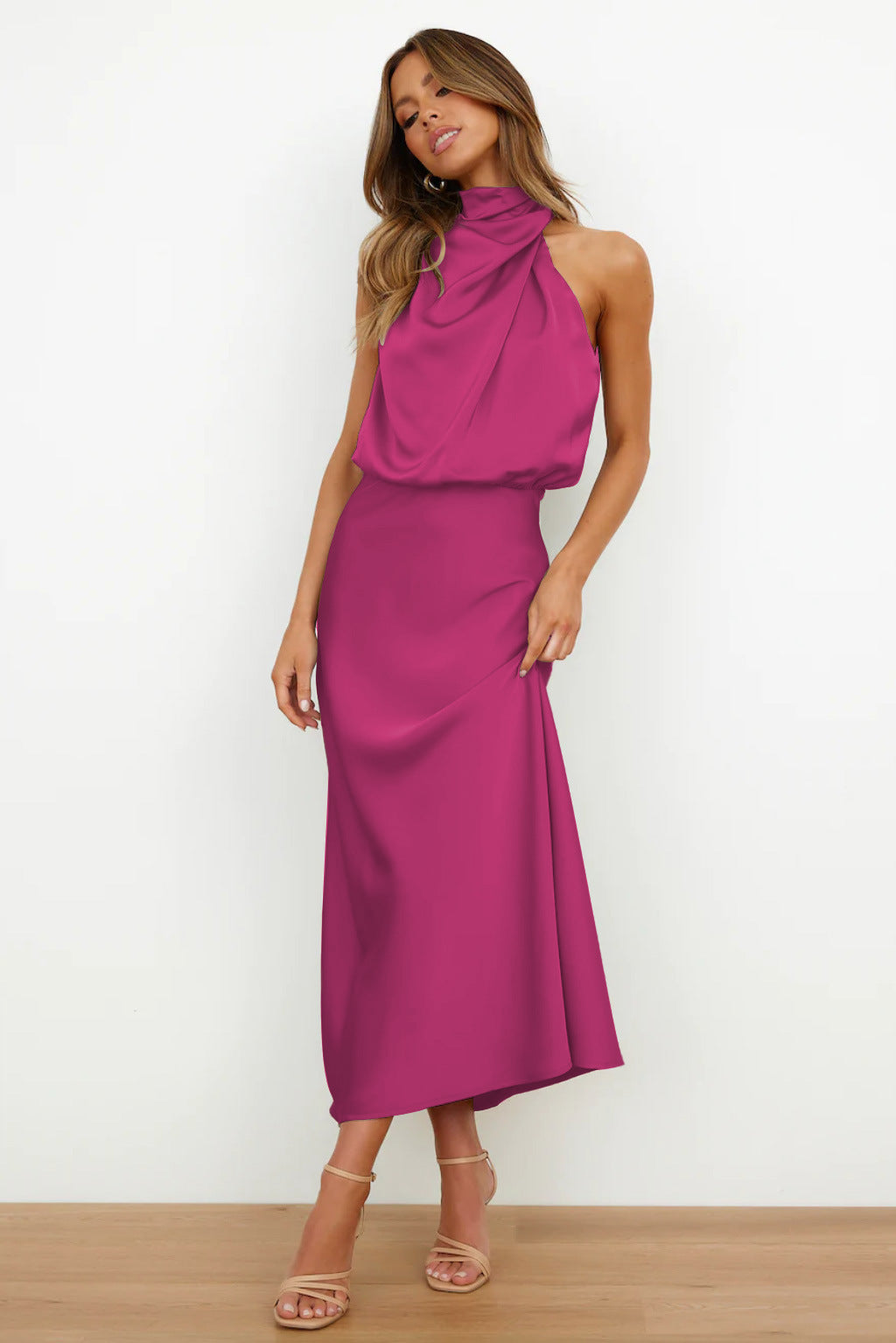 CAI - SATIN HALTERNECK MAXI DRESS