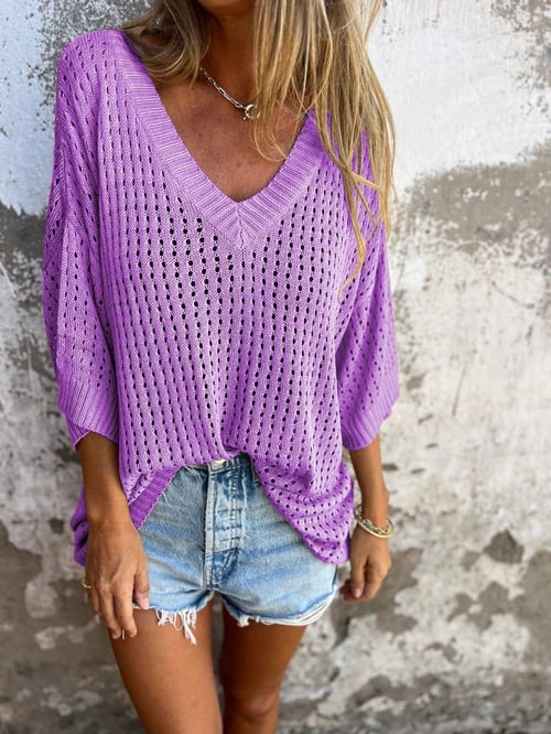 SUE - VENTED V-NECK KNIT BLOUSE