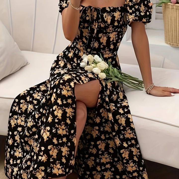 Arce- Elegant Floral Puff Sleeve Dress