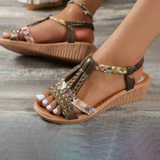 LINDY - ELEGANT WEDGE SANDALS WITH RHINESTONE DETAILS