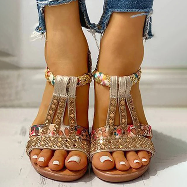 LINDY - ELEGANT WEDGE SANDALS WITH RHINESTONE DETAILS