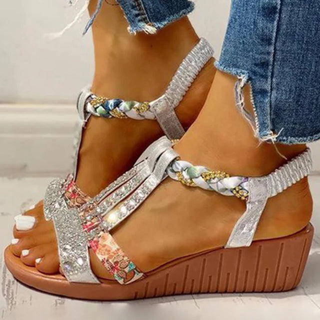 LINDY - ELEGANT WEDGE SANDALS WITH RHINESTONE DETAILS