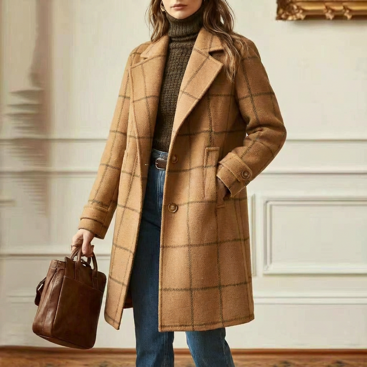 Cambridge Wool Check Coat Camel