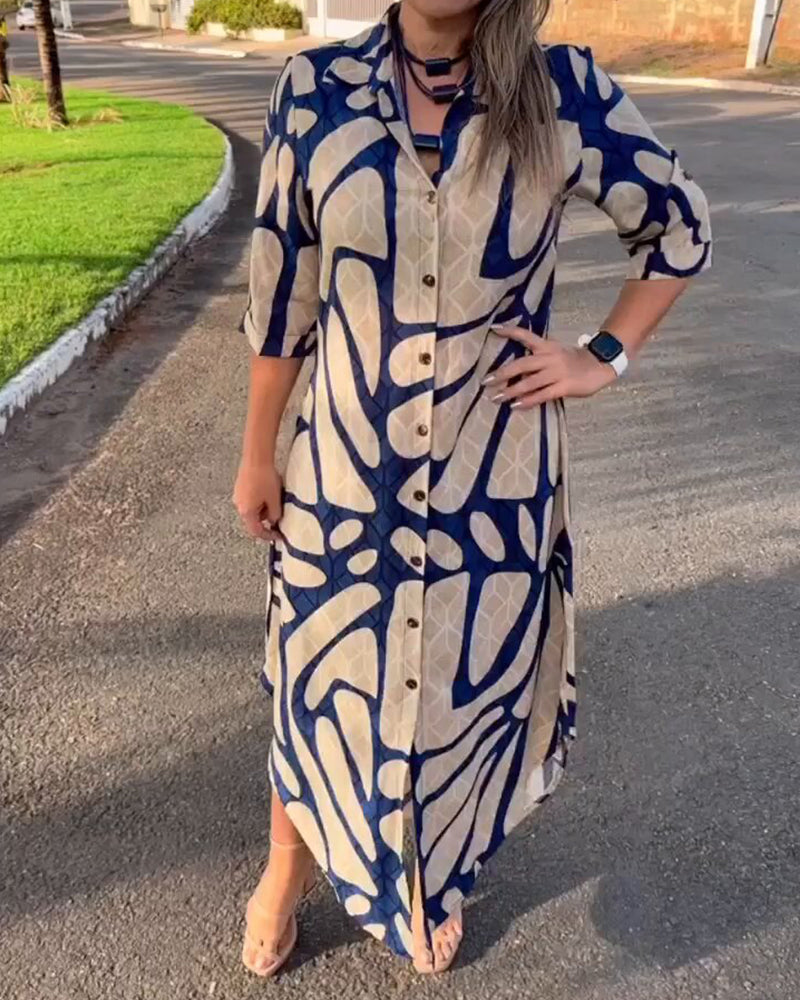 SHENAE - STYLISH PRINT SHIRT DRESS