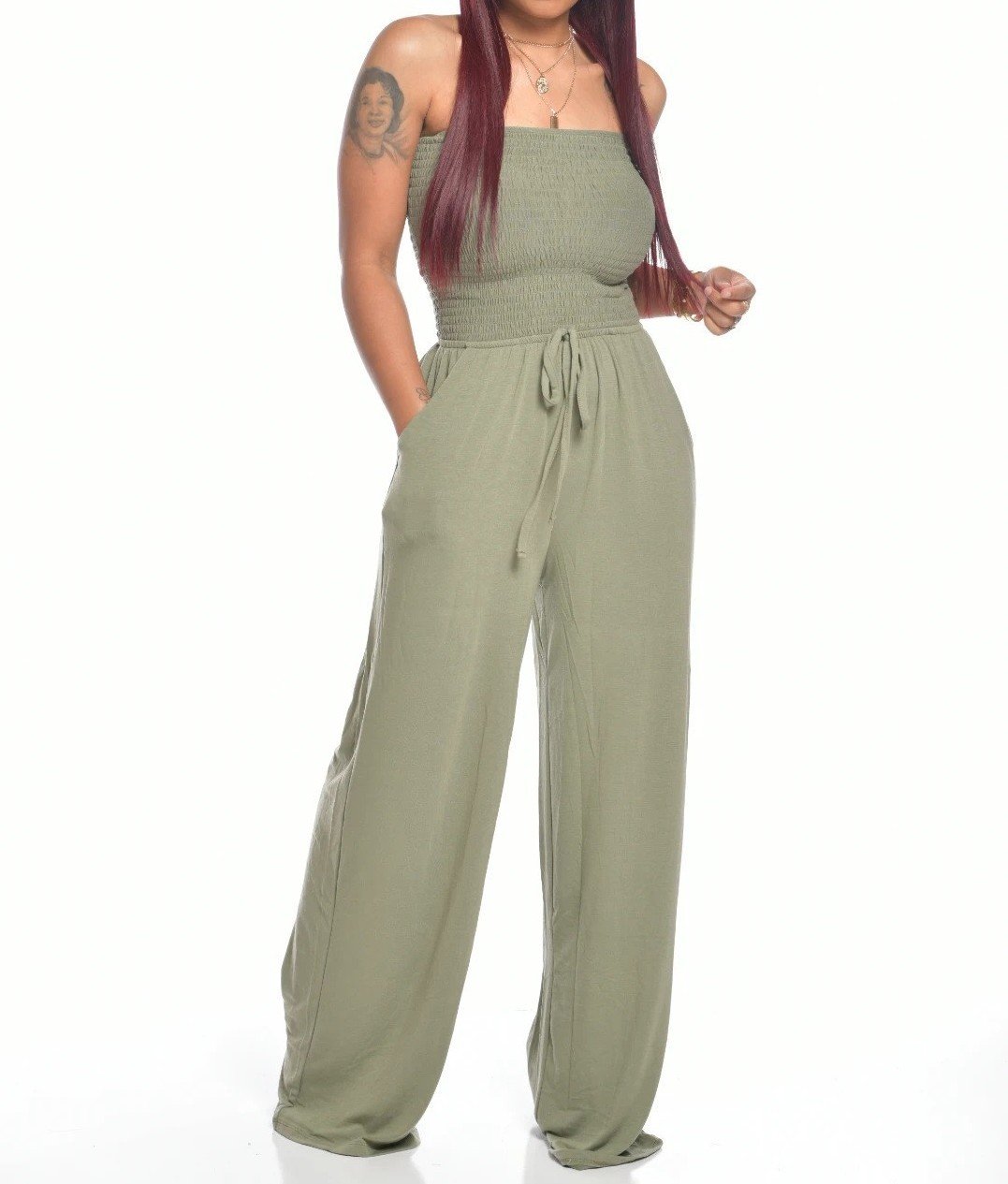 KEHLANI - CHIC STRAPLESS TIED WAIST JUMPSUIT