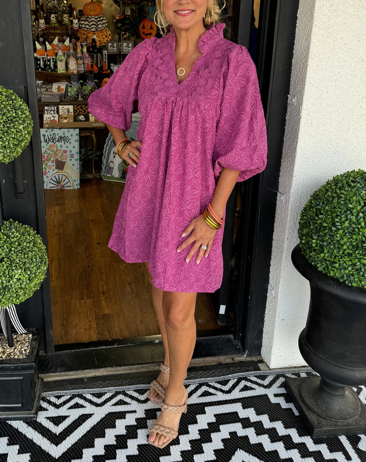 RUCILLA - PUFF SLEEVE LEAF MINI DRESS