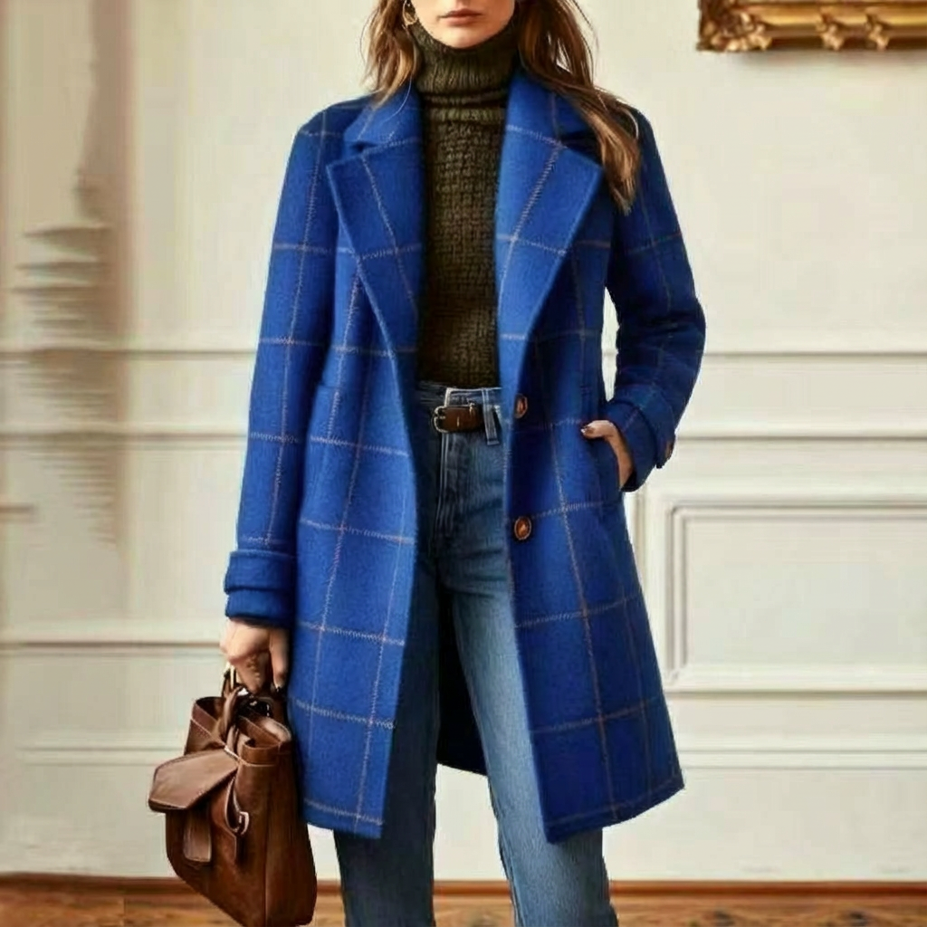 Cambridge Wool Check Coat Royal Blue