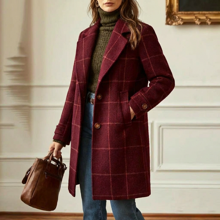 Cambridge Wool Check Coat Burgundy
