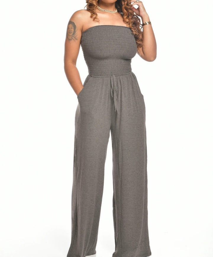 KEHLANI - CHIC STRAPLESS TIED WAIST JUMPSUIT