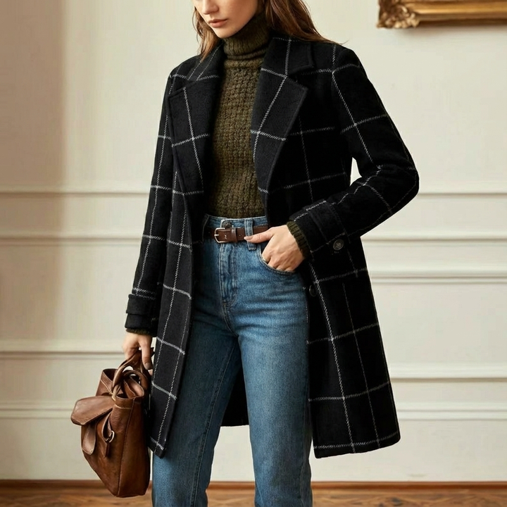 Cambridge Wool Check Coat Black