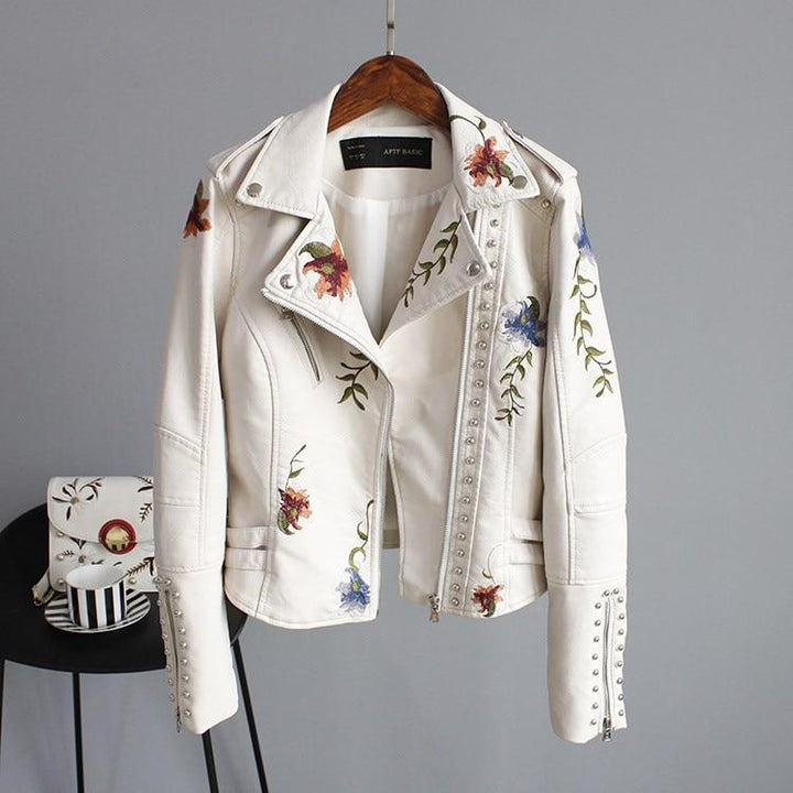 ENSHIA - TRENDY EMBROIDERED LEATHER JACKET