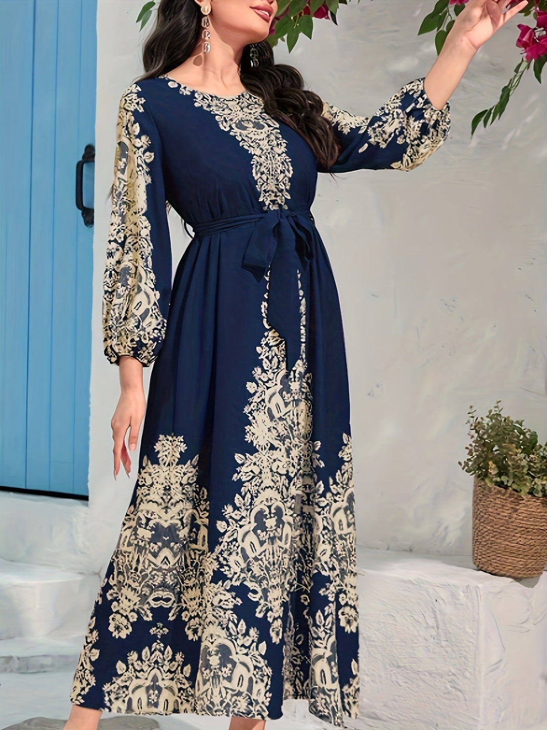 TATIANA - NAVY FLORAL V-NECK MAXI DRESS