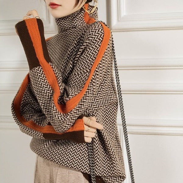 OLIVA - BOLD STRIPED HIGH NECK KNITWEAR