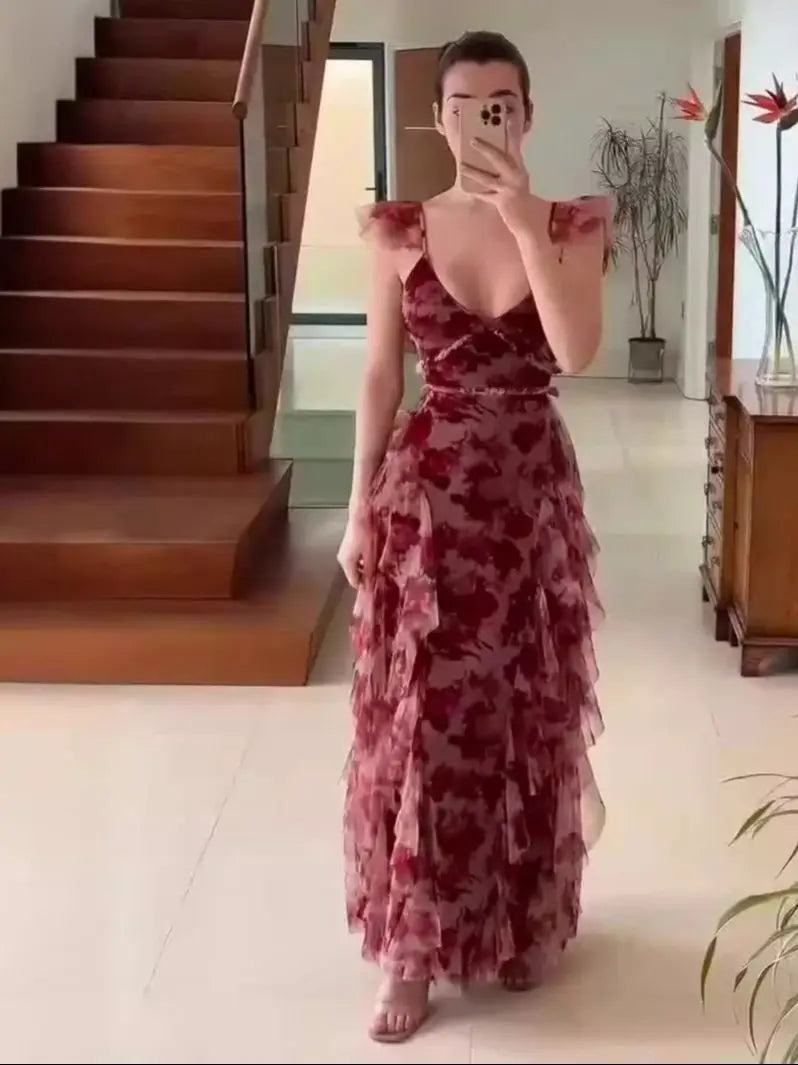 MONIQUE - RUFFLED FLORAL DETAIL DRESS