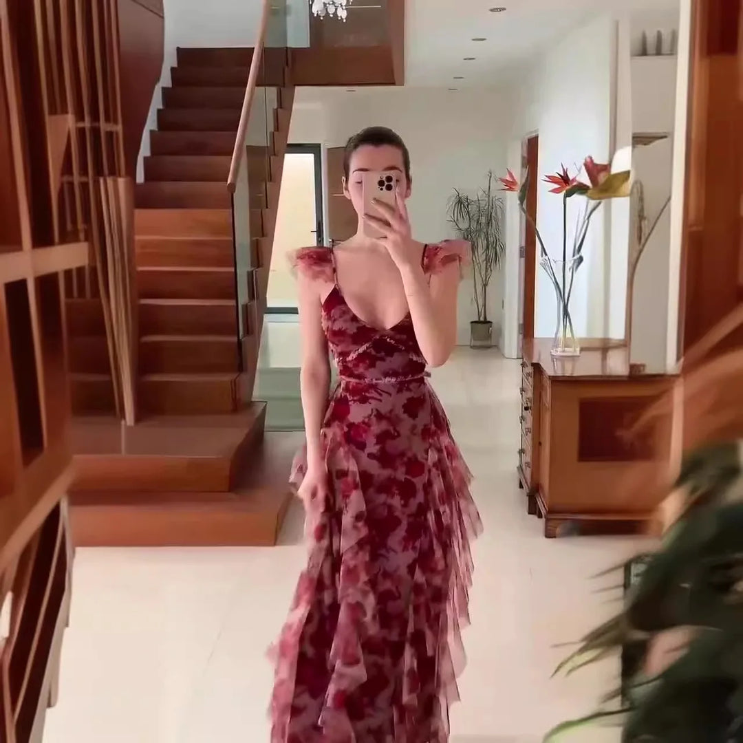 MONIQUE - RUFFLED FLORAL DETAIL DRESS