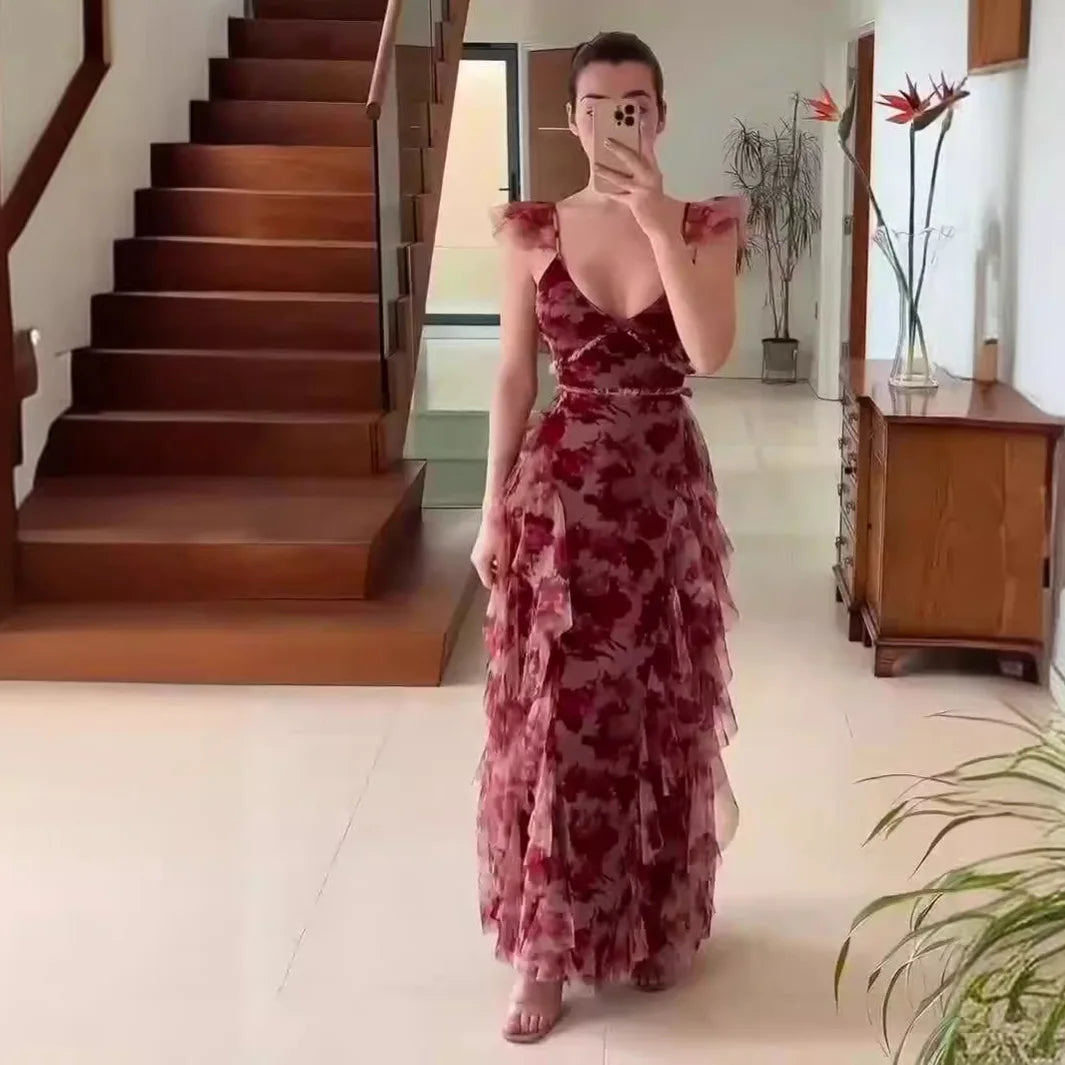 MONIQUE - RUFFLED FLORAL DETAIL DRESS