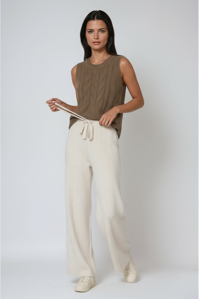 Knitted Trousers | Straight Legs and Drawstring Waist