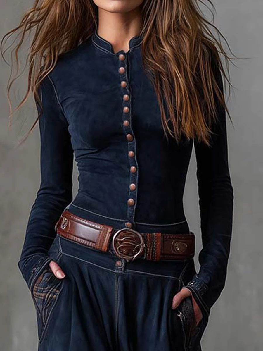 Avery | Plaid Paneled Vintage Suede Maxi Dress(with belt)