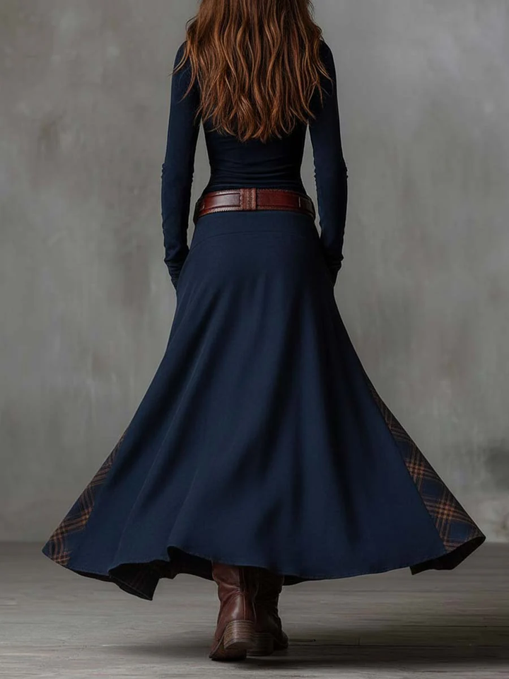 Avery | Plaid Paneled Vintage Suede Maxi Dress(with belt)
