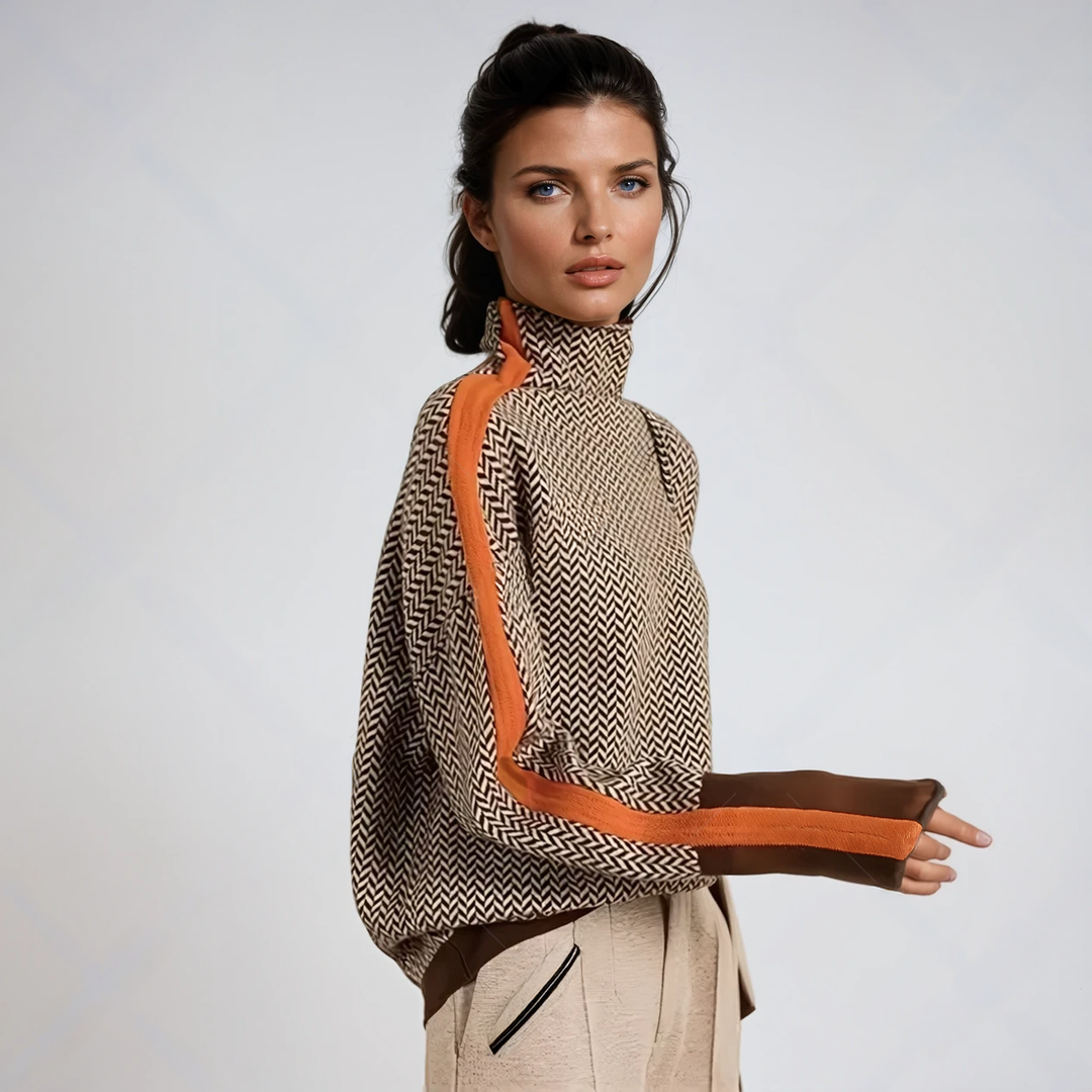 OLIVA - BOLD STRIPED HIGH NECK KNITWEAR