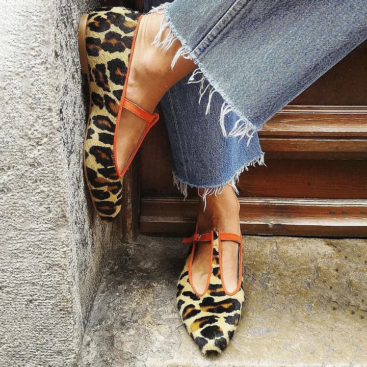 ROSALIND - LEOPARD T-STRAP FLATS
