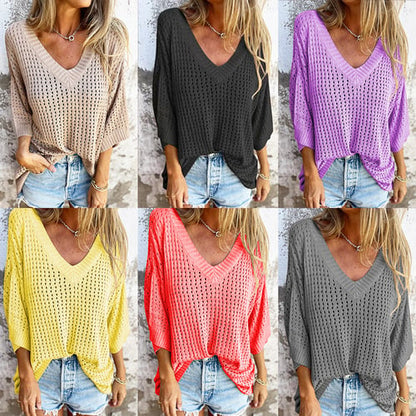 SUE - VENTED V-NECK KNIT BLOUSE