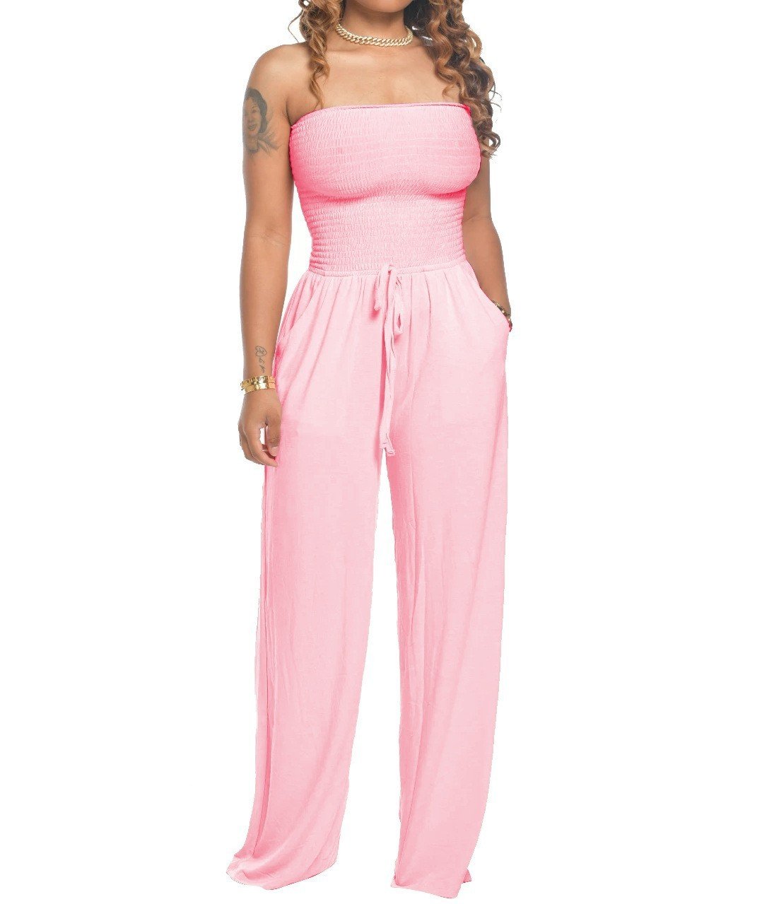 KEHLANI - CHIC STRAPLESS TIED WAIST JUMPSUIT