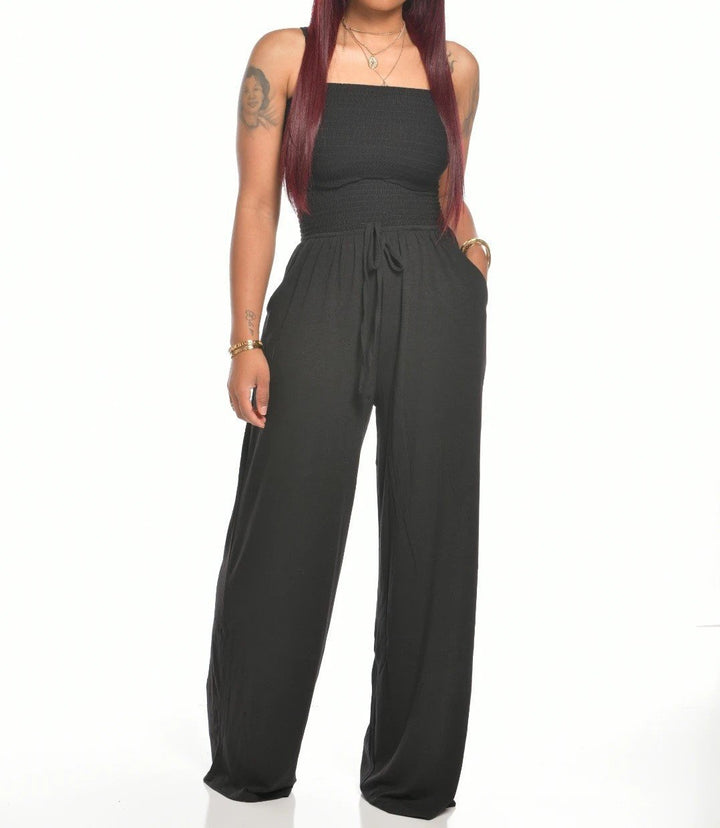 KEHLANI - CHIC STRAPLESS TIED WAIST JUMPSUIT