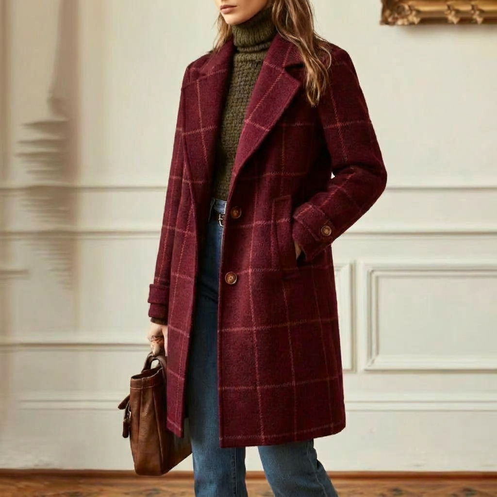Cambridge Wool Check Coat Burgundy
