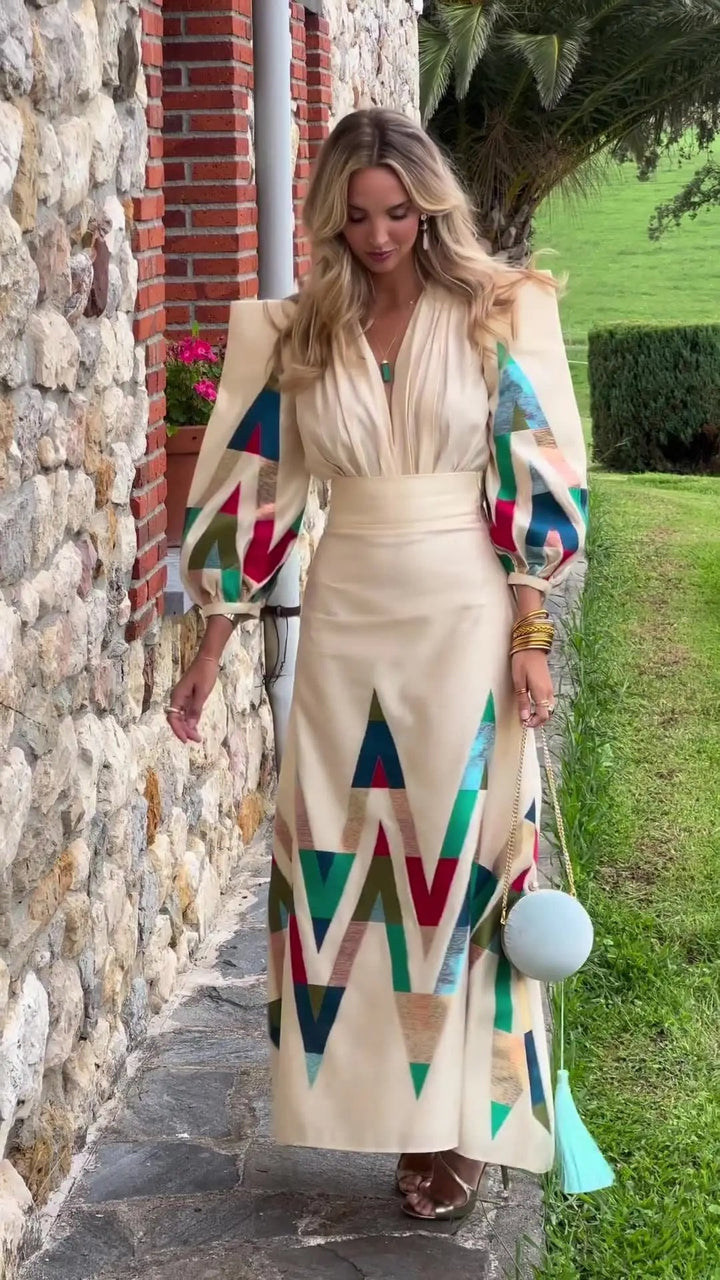 LENI – PRINTED V-NECK TWO-PIECE SET