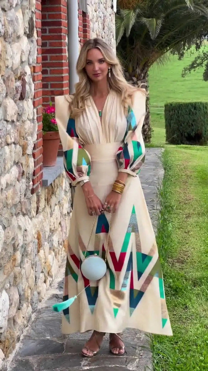 LENI – PRINTED V-NECK TWO-PIECE SET