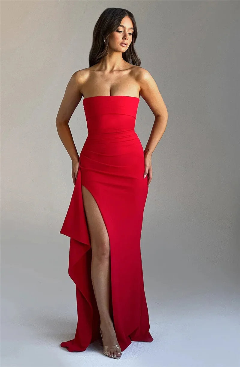 AELRED - STRAPLESS SLIT MAXI DRESS