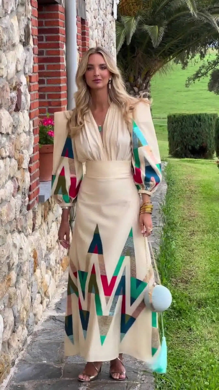 LENI – PRINTED V-NECK TWO-PIECE SET