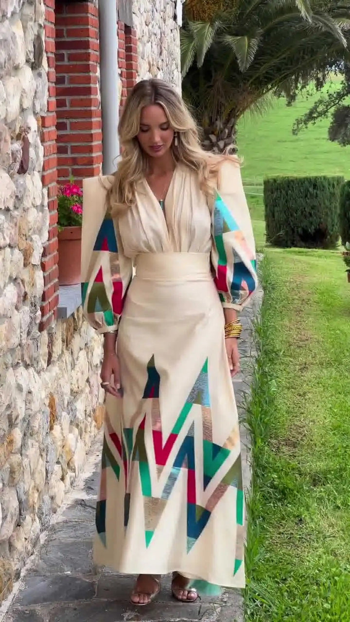 LENI – PRINTED V-NECK TWO-PIECE SET