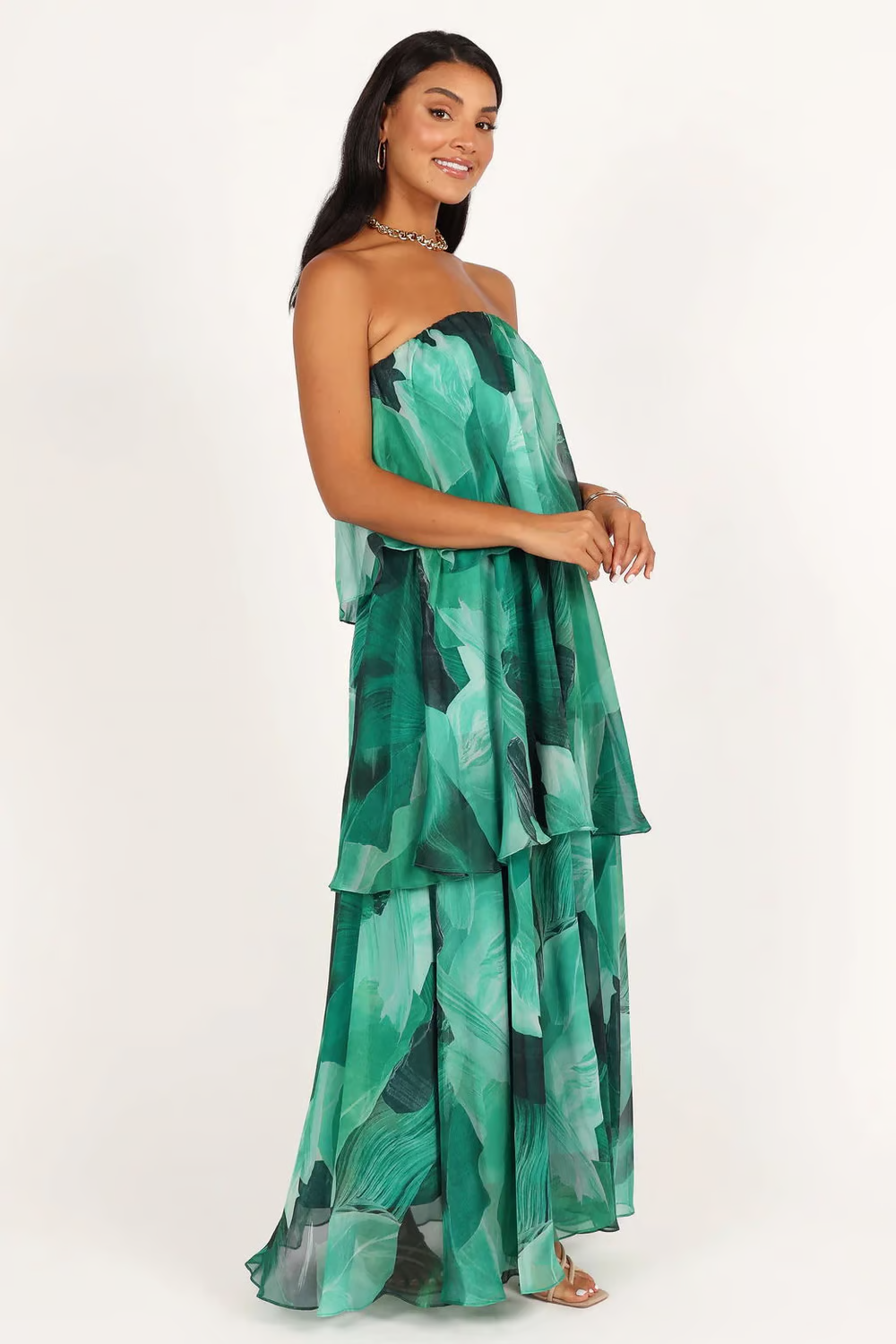 Chelsea - Off Shoulder Bandeau Printed Tiered Maxi Dress