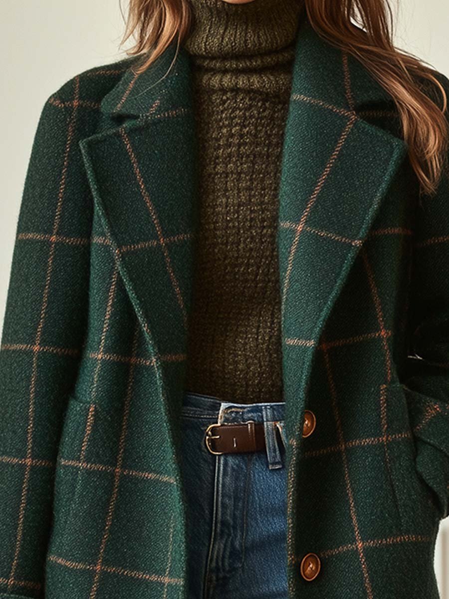 Cambridge Wool Check Coat Forest Green