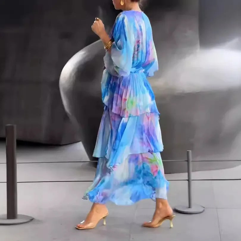 Jenny | Elegant Chiffon Print Long Party Dress