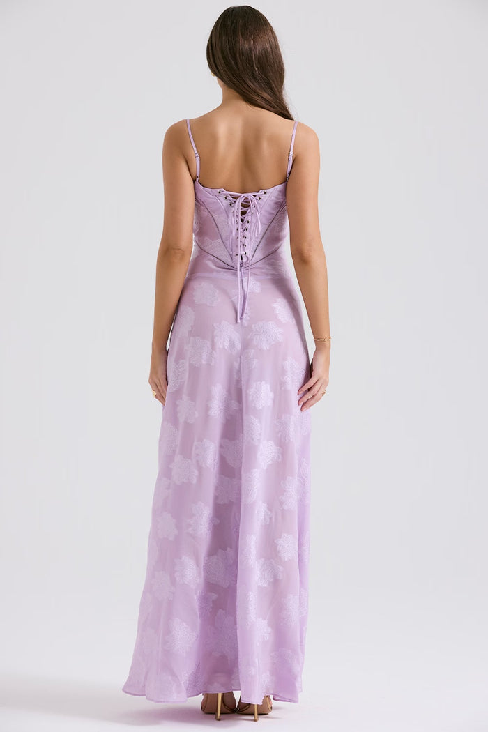 MELISSA - LACE UP FLORAL BACK MAXI GOWN