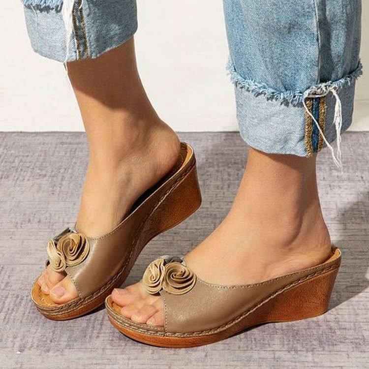 XYRIEL - ORTHOPEDIC LEATHER WEDGE SANDALS