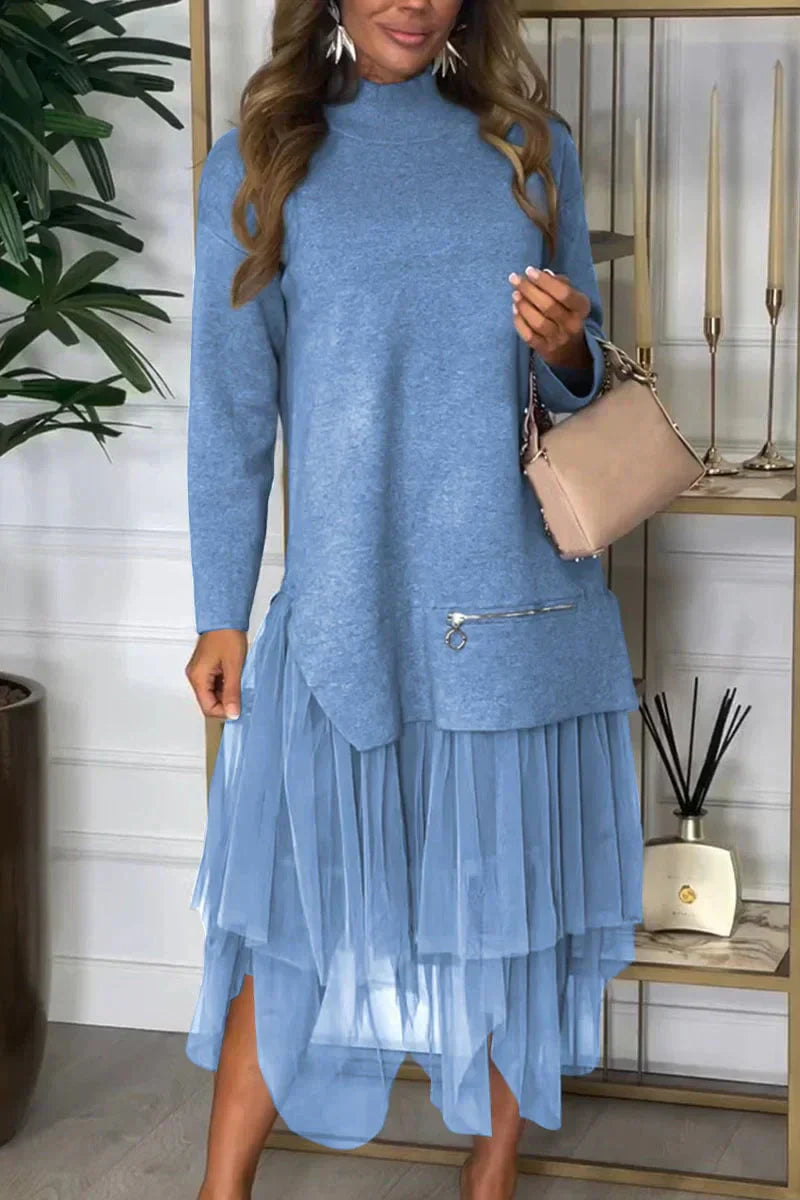 EIMEREN - SOLID PATCHWORK KNIT DRESS