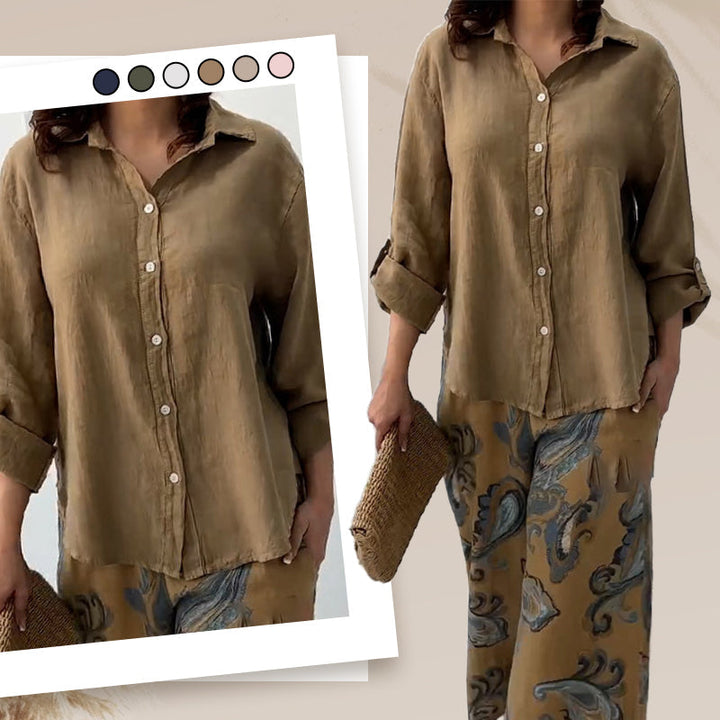 NIVES - RELAXED FIT BLOUSE & HIGH-RISE SET