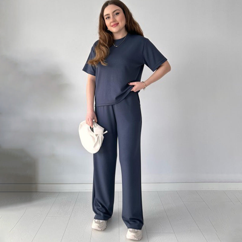 JENNIE - ROUND COLLAR TOP AND FLEXIBLE WAIST SLACKS