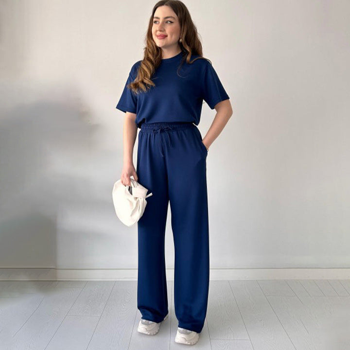 JENNIE - ROUND COLLAR TOP AND FLEXIBLE WAIST SLACKS