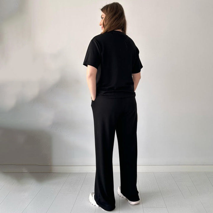 JENNIE - ROUND COLLAR TOP AND FLEXIBLE WAIST SLACKS